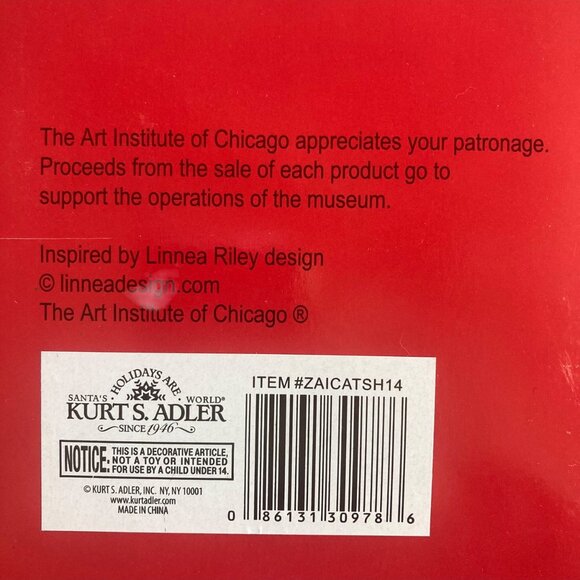 Vintage Kurt Adler Linnea Riley Glass Cat in Santa Hat Ornament Art Inst Chicago - Picture 4 of 8